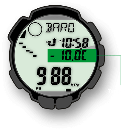 Das Thermometer der PRO TREK misst Temperaturen im Bereich von –10 °C bis +60 °C 